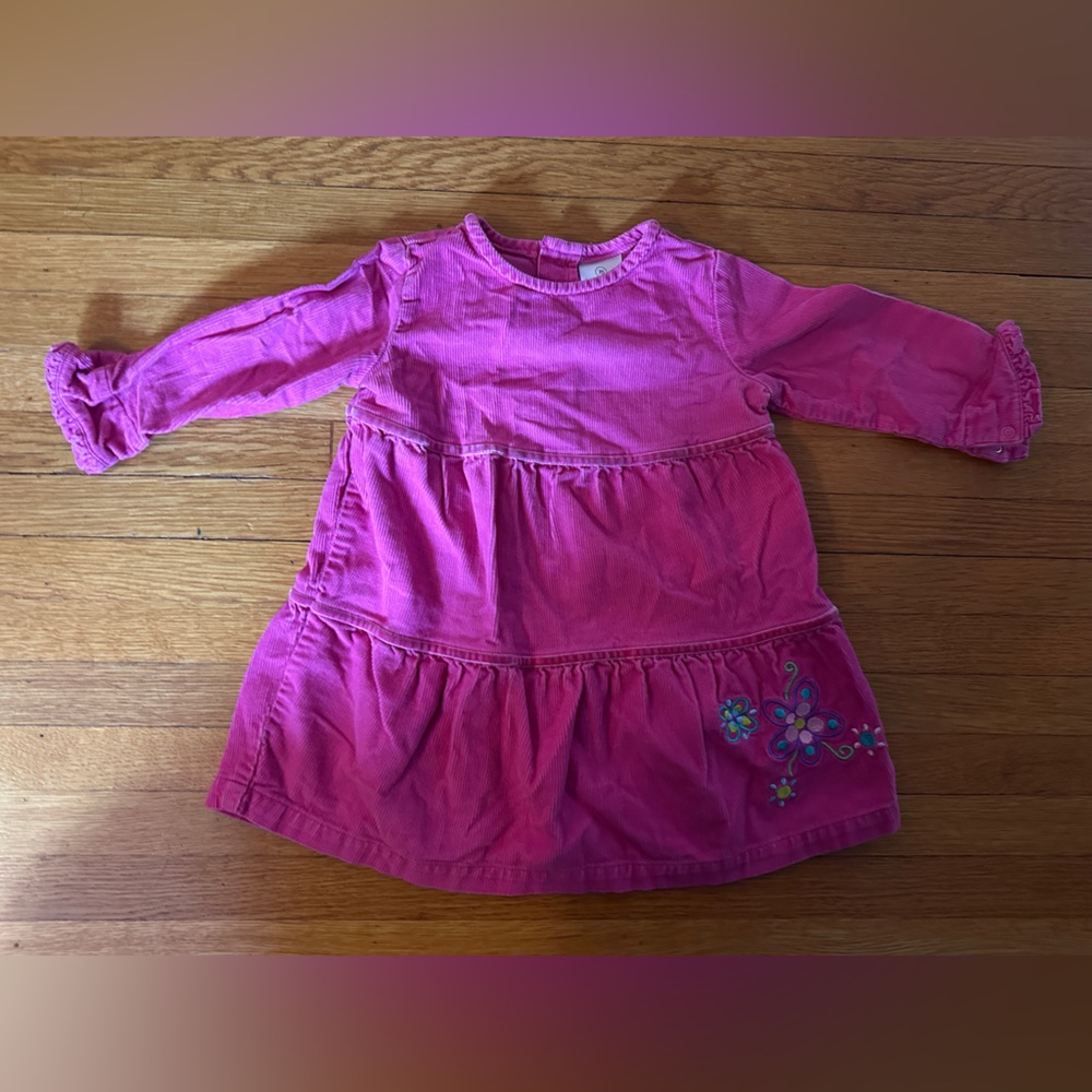 Hanna Andersson Magenta Corduroy Dress w/ Flower Embroidery, Sz 70 (6-12 months)
